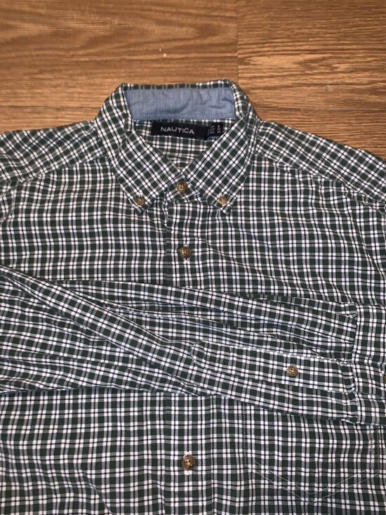 Nautica Other - Nautica Button Down Shirt Small Green White Plaid Long Sleeve Mens Casual